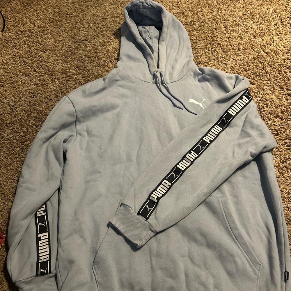 Puma Men's Sky Blue Hoodie with Logo Sleeves
